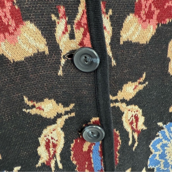 Soft Surroundings Glasgow Sweater coat Women Size Large Black Floral Longline - Picture 10 of 13